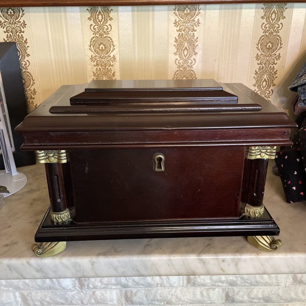 Bombay Company Vintage Mahogany Jewelry Box – Neoclassical Column Chest w Brass